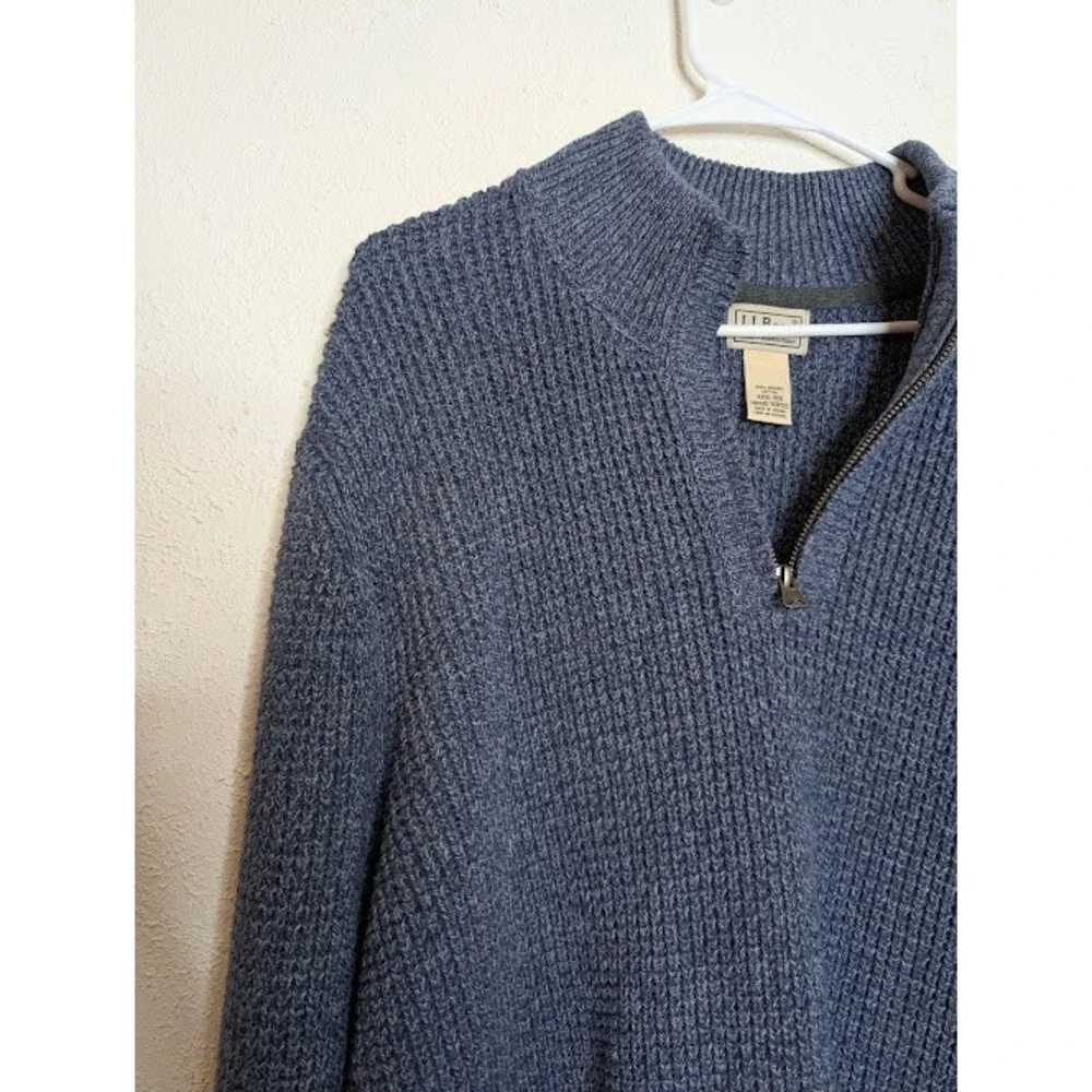 L.L. Bean Mens Blue Knit Sweater Long Sleeve 100% Cotton Pullover 1/4‎ Zip Heavy